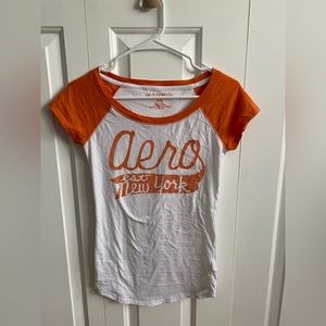 aeropostale t-shirt cotton white and orange slimming womens medium